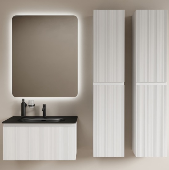 Тумба с раковиной Sancos Code 80 подвесная, белая матовая, раковина черная