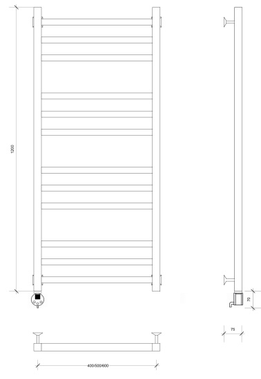 Полотенцесушитель электрический Secado Модена 120/60 L, черный матовый