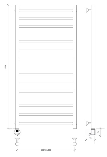 Полотенцесушитель электрический Secado Триада 3 100/50 L, хром