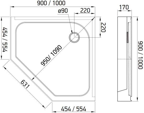 Поддон для душа Alex Baitler AB10017V-1