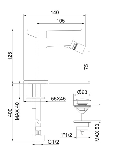 Смеситель для биде Fiore Kube 100NN8535, черный