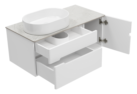Тумба с раковиной Misty Роял 100 белая подвесная, со столешницей