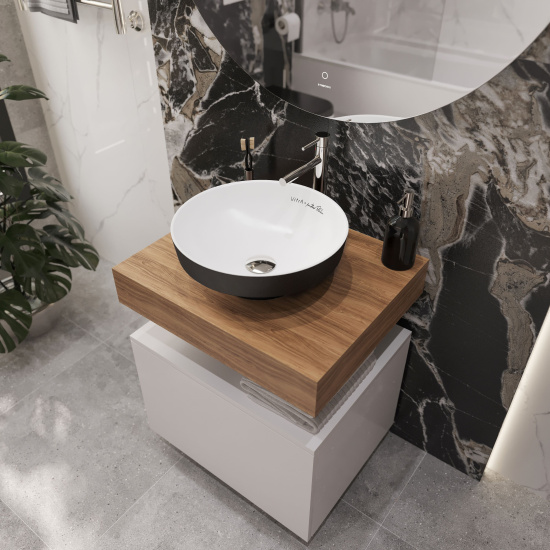 Мебель для ванной Stworki Ольборг 60 столешница дуб французский, без отверстий, с тумбой 60, с раковиной Vitra Water jewels