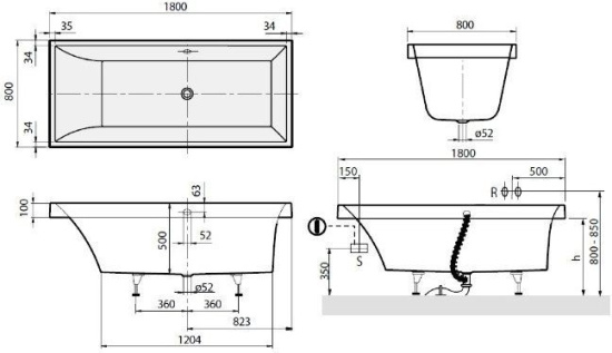 Квариловая ванна Villeroy & Boch Squaro UBQ180SQR2V-96