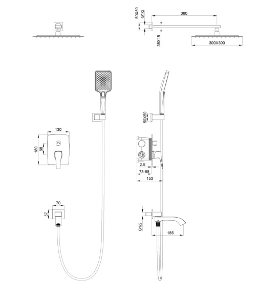 Душевая система Wonzon & Woghand Flex WW-88939072-MB