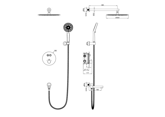 Душевая система Wonzon & Woghand Stick WW-88929010-MB с термостатом