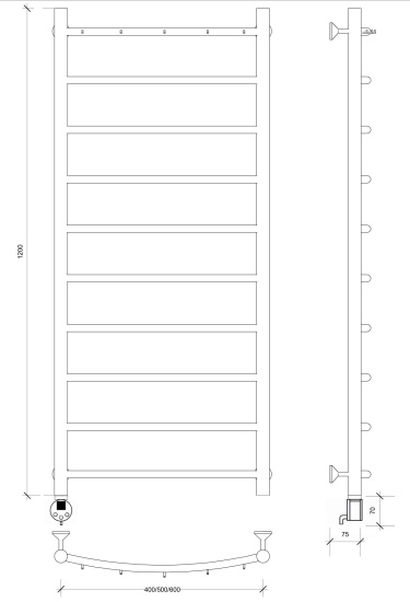 Полотенцесушитель электрический Secado Милан 1 К 120/40 L, хром