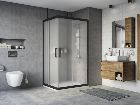Душевой уголок Stworki Карлстад 110x90 см профиль черный матовый, стекло матовое