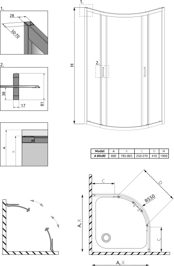 Душевой уголок Radaway Premium Plus A 80x190 матовое стекло