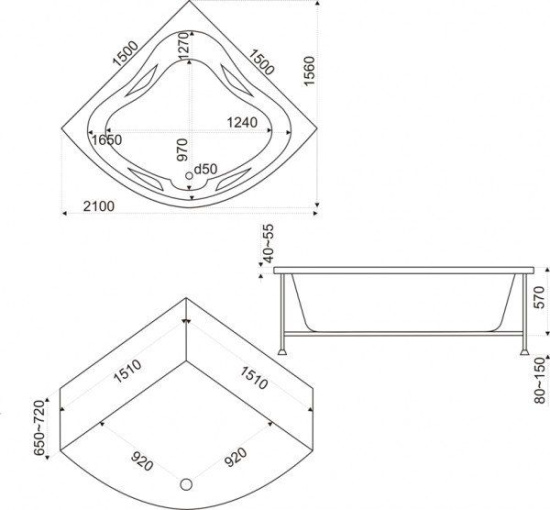 Акриловая ванна Bas Империал 150 см с г/м
