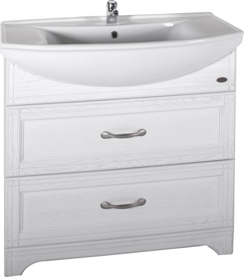 Тумба с раковиной ASB-Woodline Берта 85 белая, патина серебро