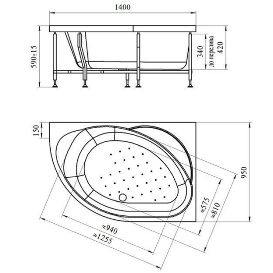 Акриловая ванна Radomir Мелани Bronze с гидромассажем