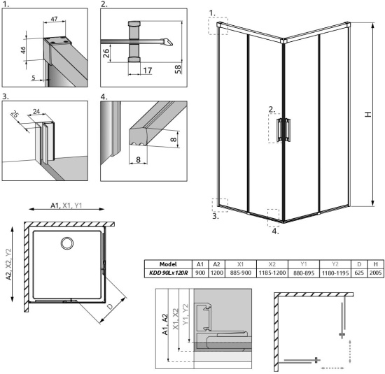 Душевой уголок Radaway Idea Black KDD 90x120