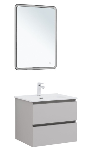 Тумба с раковиной Aquanet Вега 2.0 60 2 ящика, бежевая, раковина Flat