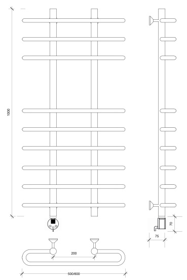 Полотенцесушитель электрический Secado Венеция 5 100/20/50 L, хром