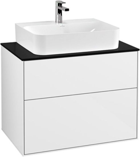Мебель для ванной Villeroy & Boch Finion 80 glossy white lacquer, glass black matt, с настенным освещением