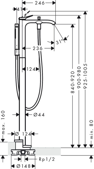 Напольный смеситель для ванны Hansgrohe Vivenis 75445670 матовый черный