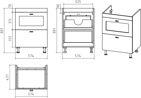 Мебель для ванной Misty Урал 60 2 ящика