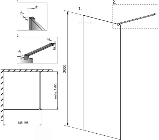Душевая перегородка Radaway Modo X Black II Frame 50
