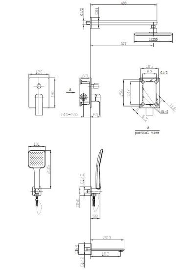 Душевая система Esko 7в1 Squared Chrome 7in1 SQ
