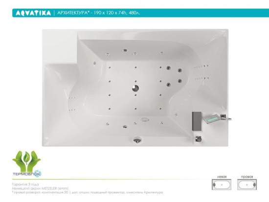 Акриловая ванна Aquatika Архитектура 190 см Sensa