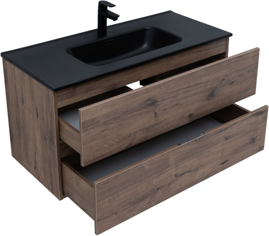Тумба с раковиной Aquanet Алвита New 100 2 ящика, дуб веллингтон табак