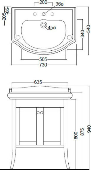 Тумба с раковиной Kerasan Retro с дверцами (73 см) орех