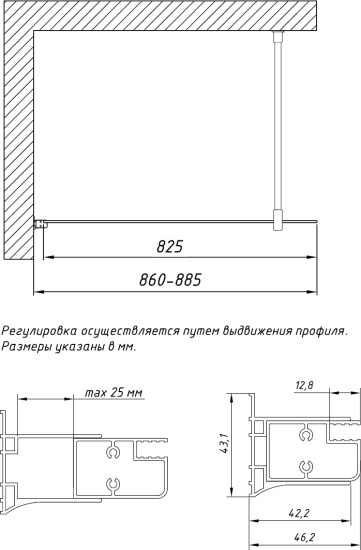 Душевая перегородка Vegas Glass EAF 86 09 05 профиль золото, стекло бронза