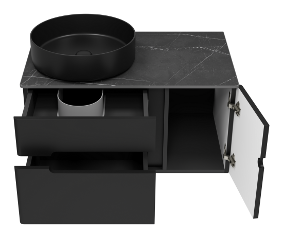 Тумба под раковиной Misty Роял 80 черная подвесная, со столешницей