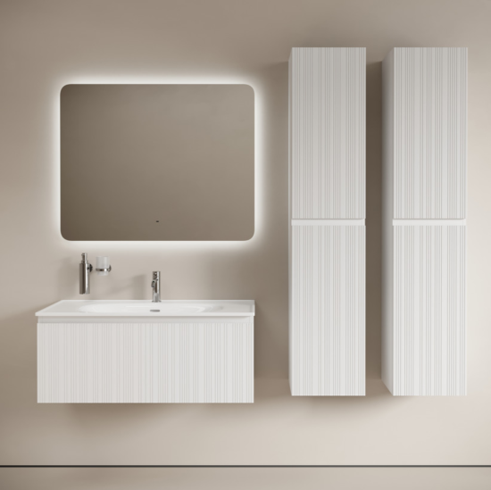 Тумба с раковиной Sancos Code 100 подвесная, белая матовая, раковина белая