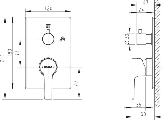 Смеситель для душа Bravat Prolate F692CP-SET с внутренней частью
