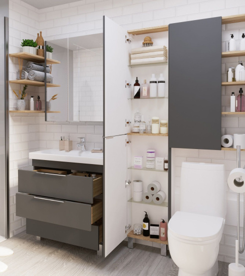 Тумба с раковиной 1MarKa Gaula 80Н черная, 3 ящика