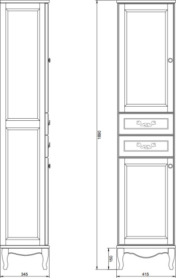 Пенал ValenHouse Эллина 40 L белый, фурнитура золото