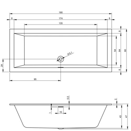Акриловая ванна Riho Rething Cubic 190x80 см