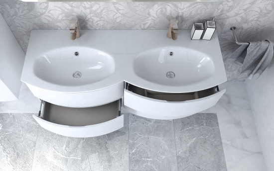 Тумба с раковиной Cezares Vague 140 две чаши bianco lucido