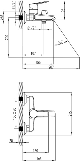 Смеситель для ванны Milardo Stripe STRSB02M02