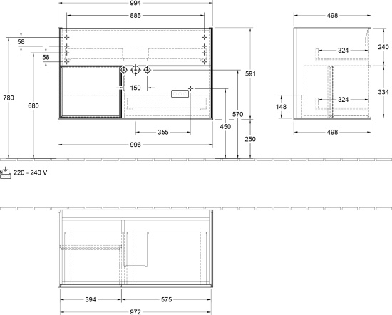 Мебель для ванной Villeroy & Boch Finion G030GNGN 100 с подсветкой и освещением стены