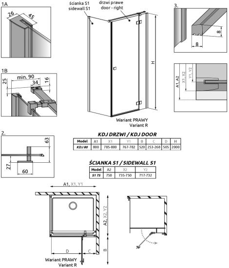 Душевой уголок Radaway Essenza New Black KDJ 80х75 R