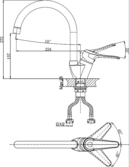 Смеситель для кухни Rush Jawa JA0735-22