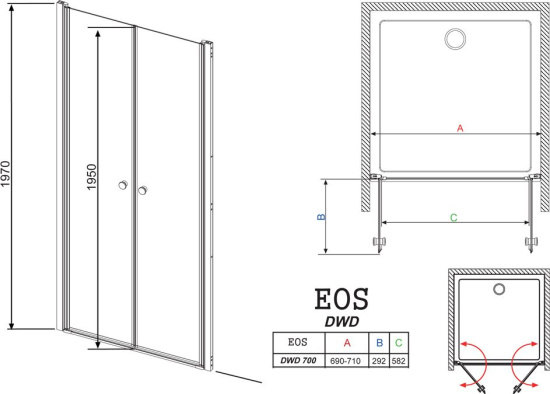 Душевая дверь в нишу Radaway EOS DWD 70 прозрачное стекло