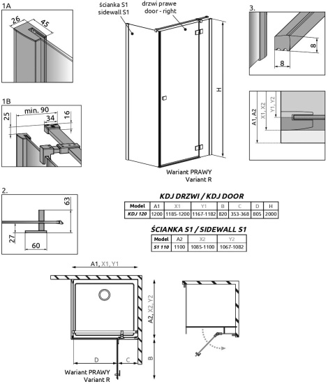 Душевой уголок Radaway Essenza New Black KDJ 120х110 R