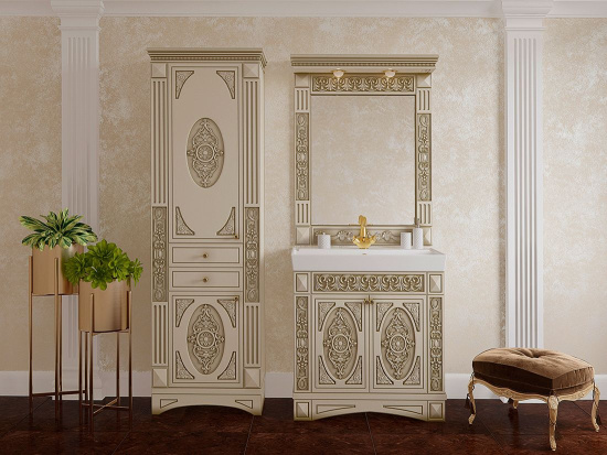 Тумба под раковину Misty Беатрис 100 бежевая, патина