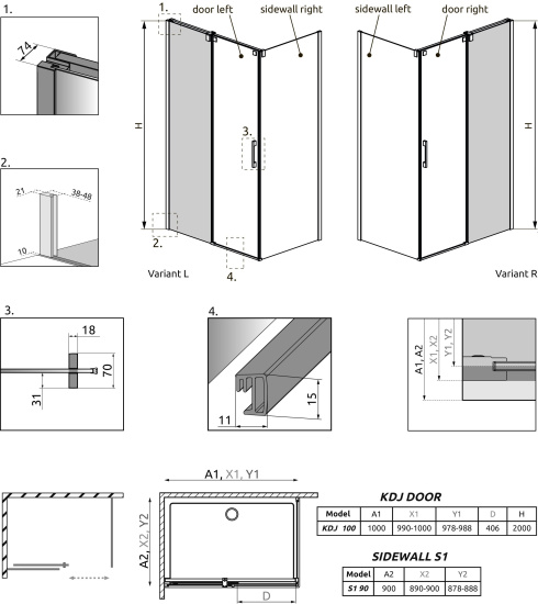 Душевой уголок Radaway Espera KDJ Mirror 100x90 L