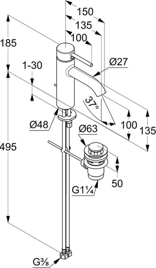 Смеситель для раковины Kludi Bozz 382800576