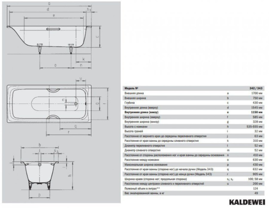Стальная ванна Kaldewei Sanilux Star 343 с отвертиями под ручки
