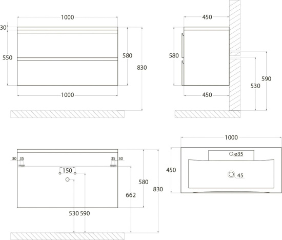 Мебель для ванной Art&Max Bianchi 100, подвесная, белый глянец