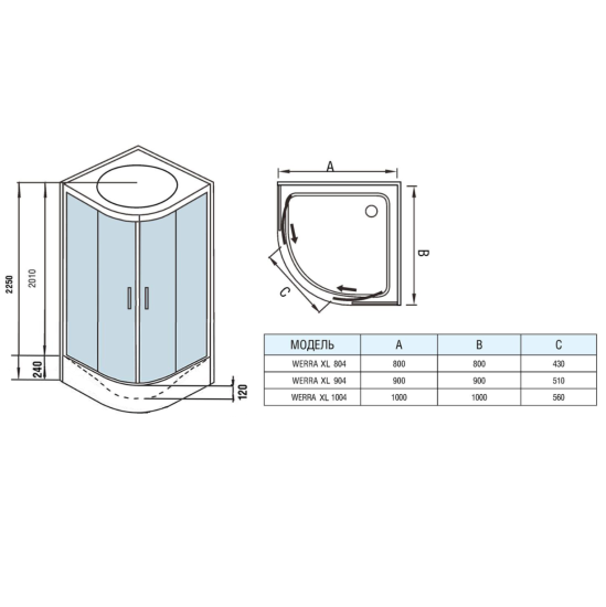 Душевая кабина Weltwasser WW500 Werra XL 904
