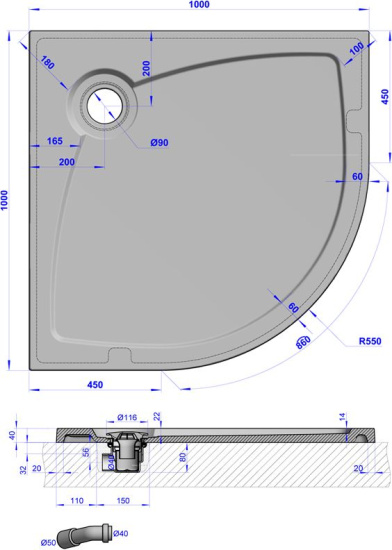Поддон для душа GuteWetter Deluxe 100x100x4 R бежевый