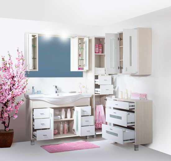 Мебель для ванной Бриклаер Бали 120 светлая лиственница, белый глянец