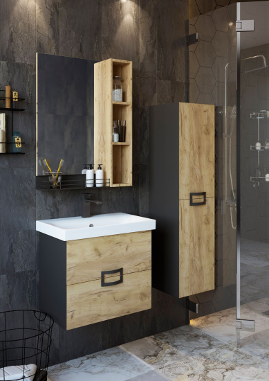 Тумба с раковиной Sanflor Выборг 60 подвесная, дуб крафт золотой